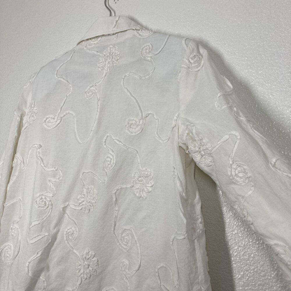 SIMONTON Says Jacket Womens Small White Cotton Floral Embroidered Boho Textured - Picture 15 of 16